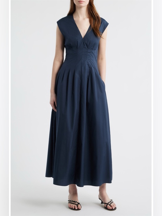 rag & bone Dresses & Skirts - rag & bone Ines Pleated Poplin Maxi Dress Sleeveless Navy Size 8